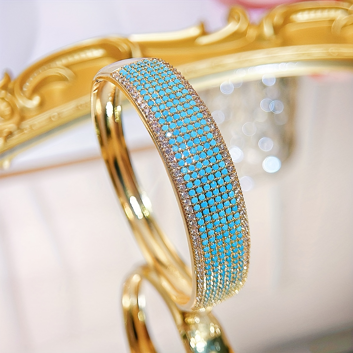 Bohemian Style Golden Bangle Bracelets with CZ for Weddings
